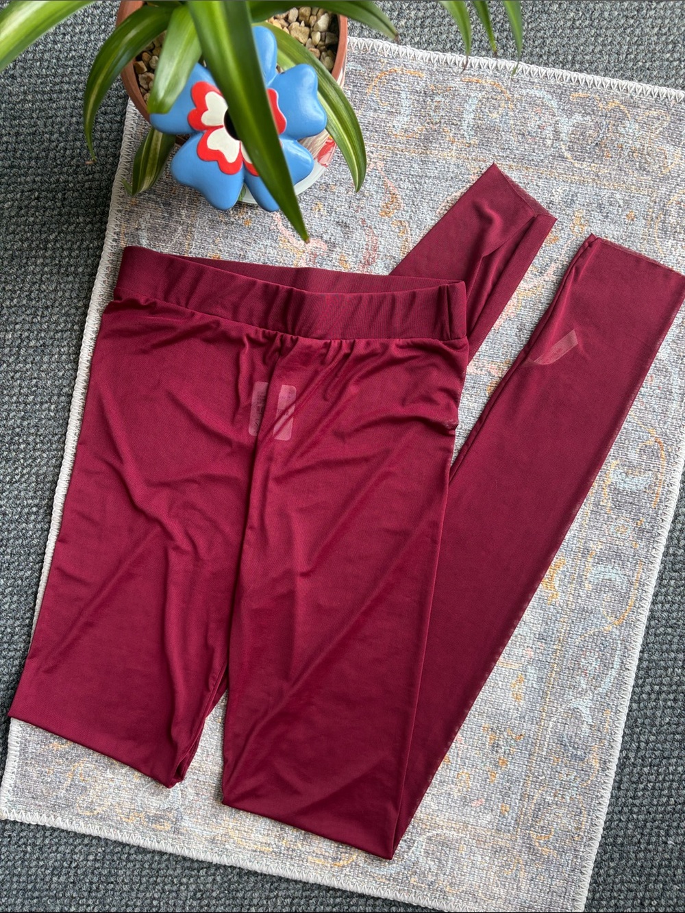 Free People Intimately Mesh Burgundy High-Waist Leggings Footless Tights